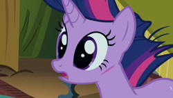 Size: 960x540 | Tagged: safe, derpibooru import, screencap, twilight sparkle, it's about time, big eyes, cut, solo