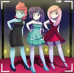 Size: 1960x1920 | Tagged: safe, artist:the-butch-x, cup cake, fleur-de-lis, rarity, equestria girls, armpits, black dress, bracelet, breasts, camera shot, cleavage, clothes, commission, dress, ear piercing, earring, hand on hip, high heels, jewelry, little black dress, piercing, red dress, short dress, signature