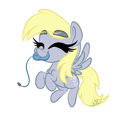 Size: 2000x2000 | Tagged: safe, artist:jen-neigh, derpy hooves, pegasus, pony, chibi, computer mouse, cute, derpabetes, eyes closed, female, flying, happy, mare, nom, simple background, solo, white background