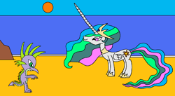 Size: 1502x822 | Tagged: safe, artist:killerbug2357, princess celestia, spike, alicorn, dragon, pony, 1000 hours in ms paint, ms paint