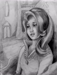 Size: 2575x3372 | Tagged: safe, artist:treblestroke, starlight glimmer, human, humanized, monochrome, solo, traditional art