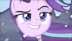 Size: 1136x640 | Tagged: safe, screencap, starlight glimmer, pony, unicorn, the ending of the end, badass, cocky, confident, dreamworks face, female, grin, lidded eyes, mare, put it on my tab, smiling, smug, smuglight glimmer, solo, subtitles