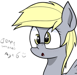 Size: 1337x1314 | Tagged: safe, artist:pinkberry, derpy hooves, pegasus, pony, blushing, bust, female, filly, freckles, handwriting, solo, text, wings