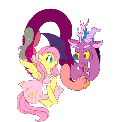 Size: 1702x1762 | Tagged: safe, artist:coco-sweet, discord, fluttershy, pegasus, pony, alice in wonderland, parody