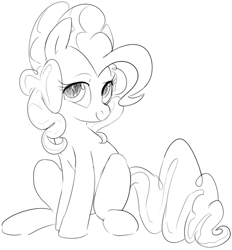 Size: 565x610 | Tagged: safe, artist:dotkwa, pinkie pie, earth pony, pony, looking at you, monochrome, sitting, smiling, solo