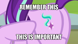 Size: 640x360 | Tagged: safe, edit, edited screencap, screencap, starlight glimmer, pony, unicorn, the parent map, butt, caption, cutie mark, glimmer glutes, image macro, meme, metal gear awesome, plot, pointing, text