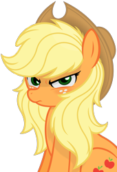 Size: 4000x5876 | Tagged: safe, artist:godoffury, applejack, earth pony, pony, alternate hairstyle, angry, blushing, cute, female, frown, glare, hat, jackabetes, looking at you, loose hair, mare, simple background, solo, transparent background, tsundere, tsunjack, vector
