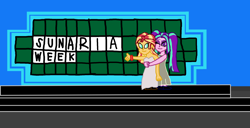 Size: 4032x2072 | Tagged: safe, artist:ktd1993, aria blaze, sunset shimmer, equestria girls, female, lesbian, shipping, sunblaze, wheel of fortune