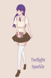 Size: 1816x2750 | Tagged: safe, artist:dokuro raion, derpibooru import, twilight sparkle, human, clothes, humanized, light skin, pixiv, school uniform, solo