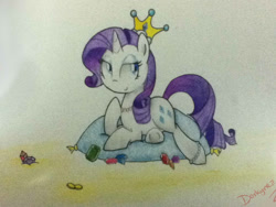 Size: 960x720 | Tagged: safe, artist:darkynez, rarity, pony, unicorn, crown, jewelry, solo, traditional art