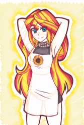 Size: 2256x3376 | Tagged: safe, artist:dragonemperror2810, sunset shimmer, human, anime, armpits, clothes, female, humanized, smiling, solo