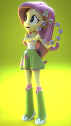 Size: 756x1344 | Tagged: safe, artist:creatorofpony, artist:jarg1994, fluttershy, equestria girls, 3d, 3d model, blender, boots, clothes, musical instrument, skirt, solo, tambourine, tanktop