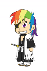 Size: 1200x1800 | Tagged: safe, artist:e-guardias, derpibooru import, rainbow dash, human, bleach (manga), chibi, humanized, simple background, solo, white background, zaraki kenpachi