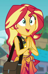 Size: 630x970 | Tagged: safe, screencap, sunset shimmer, better together, equestria girls, forgotten friendship, belly button, bikini, bikini top, clothes, cropped, midriff, sarong, solo, swimsuit