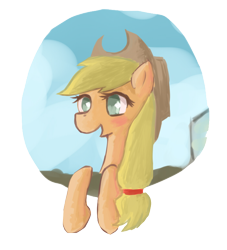 Size: 700x771 | Tagged: dead source, safe, artist:berrydrops, applejack, earth pony, pony, apple, bucket, female, mare, solo