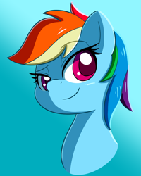 Size: 2240x2794 | Tagged: safe, artist:esfelt, derpibooru import, rainbow dash, pegasus, pony, bust, female, gradient background, mare, portrait, smiling, solo