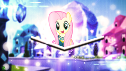 Size: 2560x1440 | Tagged: safe, artist:antylavx, artist:caliazian, edit, fluttershy, pegasus, pony, bubble, clothes, crystal empire, crystal spa, lens flare, ponytones outfit, vector, wallpaper, wallpaper edit