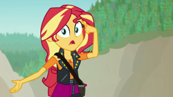 Size: 1920x1080 | Tagged: safe, screencap, sunset shimmer, better together, equestria girls, forgotten friendship, bag, looking at you, solo