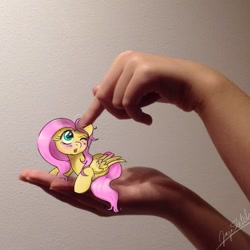 Size: 1000x1000 | Tagged: safe, artist:jajasketch, fluttershy, human, hand, irl, photo, ponies in real life, solo