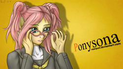 Size: 3840x2160 | Tagged: safe, artist:naarpuni, fluttershy, anthro, anime, eye clipping through hair, kujikawa rise, lipstick, nail polish, persona, persona 4