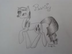 Size: 2560x1920 | Tagged: safe, artist:gree3, rarity, pony, unicorn, monochrome, solo, traditional art