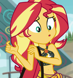 Size: 1007x1078 | Tagged: safe, screencap, sunset shimmer, better together, equestria girls, forgotten friendship, belly button, clothes, cropped, geode of empathy, magical geodes, midriff, solo, swimsuit