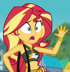 Size: 1046x1078 | Tagged: safe, screencap, sunset shimmer, better together, equestria girls, forgotten friendship, belly button, clothes, cropped, midriff, solo, swimsuit