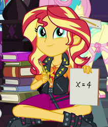 Size: 500x590 | Tagged: safe, derpibooru import, screencap, fluttershy, rainbow dash, sunset shimmer, better together, equestria girls, the finals countdown, cropped, cute, geode of empathy, magical geodes, meme origin, shimmerbetes, solo focus, sunset's note