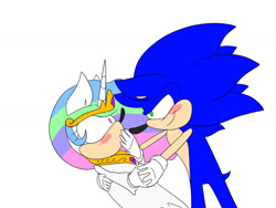 Size: 1400x1050 | Tagged: safe, artist:dragongirl051, princess celestia, anthro, crossover, request, shipping, simple background, sonic the hedgehog (series), sonicified, soniclestia, white background