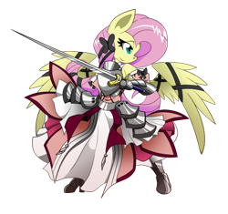 Size: 1024x964 | Tagged: safe, artist:basilloon, fluttershy, anthro, armor, cosplay, fate/stay night, saber, saber lily, solo, sword