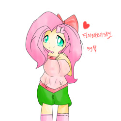 Size: 2000x2000 | Tagged: safe, artist:matcha meng, fluttershy, human, breasts, female, hootershy, humanized, pixiv, solo