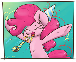 Size: 1300x1063 | Tagged: safe, artist:erysz, pinkie pie, earth pony, pony, hat, party hat, solo