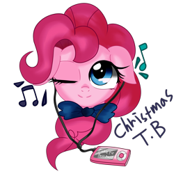 Size: 5000x5000 | Tagged: safe, artist:korchristmas, pinkie pie, earth pony, pony, absurd resolution, cute, mp3 player, simple background, solo, transparent background