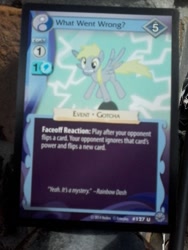 Size: 480x640 | Tagged: safe, derpy hooves, blurry, merchandise, text, trading card game