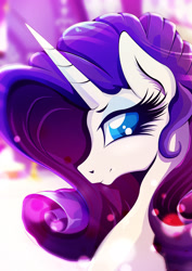 Size: 1358x1920 | Tagged: safe, artist:rariedash, part of a set, rarity, pony, unicorn, bust, colored pupils, female, looking at you, mare, portrait, smiling, solo