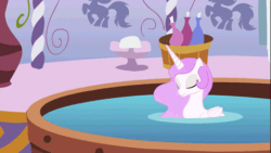 Size: 480x270 | Tagged: safe, artist:duo cartoonist, princess celestia, alicorn, pony, animated, ask, bath, bathing, bubble, cute, cutelestia, eyes closed, fart, frown, pink mane, pink-mane celestia, relaxing, smiling, solar wind, solo, spa, swanlestia, tumblr, wide eyes