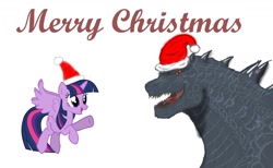 Size: 1138x701 | Tagged: safe, artist:randomcharacterspace, derpibooru import, twilight sparkle, twilight sparkle (alicorn), alicorn, kaiju, pony, christmas, crossover, female, godzilla, godzilla (series), godzilla 2014, mare, merry christmas