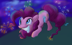 Size: 2000x1250 | Tagged: safe, artist:deathpwny, pinkie pie, earth pony, pony, female, fireworks, mare, pink coat, pink mane, solo