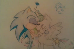 Size: 600x400 | Tagged: safe, artist:jetxwaveluva, princess celestia, alicorn, pony, crossover, kissing, request, shipping, sonic the hedgehog, sonic the hedgehog (series), soniclestia