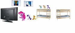 Size: 2362x1050 | Tagged: safe, derpibooru import, applejack, fluttershy, pinkie pie, rainbow dash, rarity, twilight sparkle, twilight sparkle (alicorn), oc, oc:anonymous, oc:anonymous' nephew, alicorn, earth pony, pegasus, pony, unicorn, bed, bunk bed, male, mane six, television