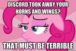 Size: 625x414 | Tagged: safe, pinkie pie, earth pony, pony, dialogue, female, image macro, meme, solo