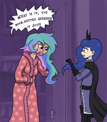 Size: 1054x1200 | Tagged: safe, anonymous artist, princess celestia, princess luna, human, 4chan, babylon 5, clothes, crossover, drawthread, humanized, londo mollari, nightgown, parody, uniform, vir cotto