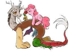 Size: 640x480 | Tagged: safe, artist:wan, discord, pinkie pie, earth pony, pony, discopie, female, male, rose, shipping, straight