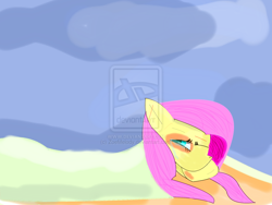 Size: 1024x768 | Tagged: safe, artist:zoemelody, fluttershy, pegasus, pony, black eye, blanket, crying, solo, watermark