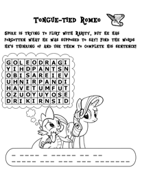Size: 1200x1448 | Tagged: safe, rarity, spike, dragon, pony, unicorn, activity book, bad pickup line spike, male, mare, word search