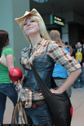 Size: 1365x2048 | Tagged: artist needed, safe, applejack, human, 2012, convention, cosplay, emerald city comicon, irl, irl human, lasso, nail polish, photo