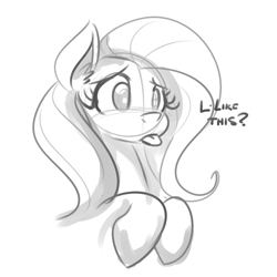 Size: 800x800 | Tagged: dead source, safe, artist:reiduran, fluttershy, pegasus, pony, :p, confused, explicit source, monochrome, raised eyebrow, solo, tongue out