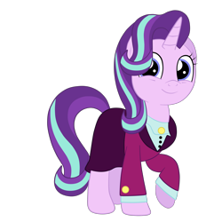 Size: 3000x3000 | Tagged: safe, artist:squipycheetah, starlight glimmer, pony, unicorn, the last problem, clothes, cute, hair over one eye, happy, headmare starlight, older, older starlight glimmer, raised hoof, simple background, smiling, solo, transparent background