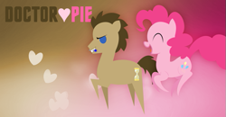 Size: 579x300 | Tagged: safe, artist:ssumppg, doctor whooves, pinkie pie, earth pony, pony, doctor who, doctorpie, female, male, mouth hold, shipping, sonic screwdriver, straight