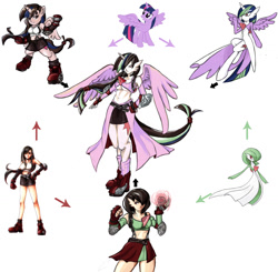 Size: 1300x1276 | Tagged: safe, artist:valornomad, derpibooru import, twilight sparkle, twilight sparkle (alicorn), alicorn, pony, female, final fantasy, final fantasy vii, fusion, fusion diagram, gardevoir, hexafusion, mare, pokémon, tifa lockhart